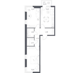 Планировка двухкомнатной(квартира) площадью 57.86 квадратных метров в ЖК “ЖК Пригород Лесное”
