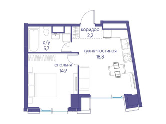 Планировка однокомнатной(квартира) площадью 41.6 квадратных метров в ЖК “ЖК Событие”
