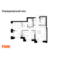 Планировка двухкомнатной(квартира) площадью 63.9 квадратных метров в “ЖК Середневский лес”