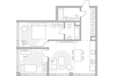 Планировка трехкомнатной(квартира) площадью 65.66 квадратных метров в ЖК “ЖК Мневники от Гранель”