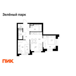 Планировка двухкомнатной(квартира) площадью 44.6 квадратных метров в ЖК “ЖК Зеленый парк”