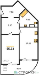 Планировка однокомнатной(квартира) площадью 55.73 квадратных метров в ЖК “ЖК Дом‐Мегалит в Королёве”