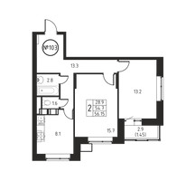 Планировка двухкомнатной(квартира) площадью 56.1 квадратных метров в “ЖК Космос”