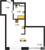 Планировка студии(квартира) площадью 37.9 квадратных метров в “ЖК STONE Sokolniki (Сокольники)”