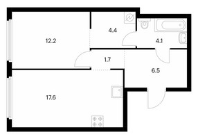 Планировка однокомнатной(квартира) площадью 46.5 квадратных метров в “ЖК Барклая 6”