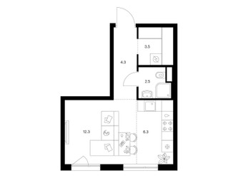 Планировка студии(квартира) площадью 28.9 квадратных метров в ЖК “ЖК Кавказский бульвар 51”
