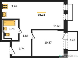 Планировка однокомнатной(квартира) площадью 39.78 квадратных метров в “ЖК Рублевский Квартал”