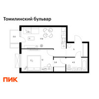 Планировка однокомнатной(квартира) площадью 42.7 квадратных метров в “ЖК Томилинский бульвар”