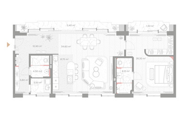 Планировка однокомнатной(квартира) площадью 105.9 квадратных метров в ЖК “ЖК Николь”