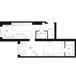 Планировка однокомнатной(квартира) площадью 53.9 квадратных метров в ЖК “ЖК NEXUS by Akvilon (Нексус от Аквилон)”