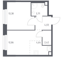 Планировка однокомнатной(квартира) площадью 41.04 квадратных метров в “ЖК ЭкоБунино (Южное Бунино)”