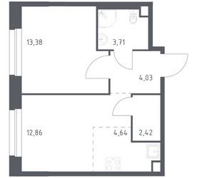 Планировка однокомнатной(квартира) площадью 41.04 квадратных метров в ЖК “ЖК ЭкоБунино (Южное Бунино)”