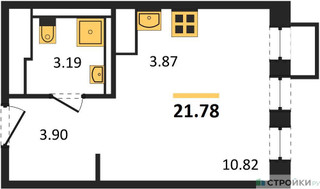 Планировка студии(квартира) площадью 21.78 квадратных метров в “ЖК Горки Парк”