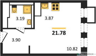 Планировка студии(квартира) площадью 21.78 квадратных метров в ЖК “ЖК Горки Парк”