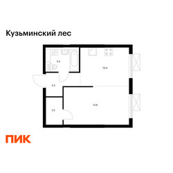Планировка однокомнатной(квартира) площадью 33.5 квадратных метров в ЖК “ЖК Кузьминский лес”