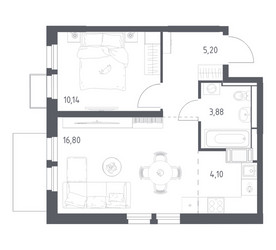 Планировка однокомнатной(квартира) площадью 40.12 квадратных метров в ЖК “ЖК Большое Путилково”