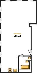 Планировка однокомнатной(квартира) площадью 58.23 квадратных метров в ЖК “ЖК Din Haus”