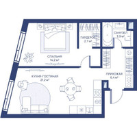 Планировка однокомнатной(квартира) площадью 48.4 квадратных метров в “ЖК Свет”