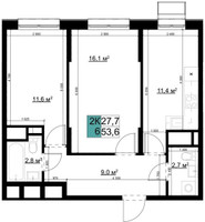 Планировка двухкомнатной(квартира) площадью 53.6 квадратных метров в “ЖК Одинцово Сити”