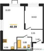 Планировка однокомнатной(квартира) площадью 40.39 квадратных метров в “ЖК Прибрежный Парк”