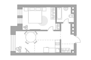 Планировка однокомнатной(квартира) площадью 42.99 квадратных метров в “ЖК Павелецкая от Гранель”