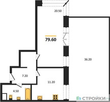 Планировка однокомнатной(квартира) площадью 79.6 квадратных метров в “ЖК Мираполис”