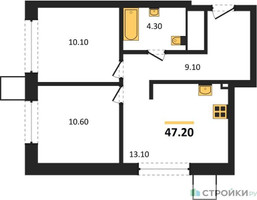 Планировка двухкомнатной(квартира) площадью 47.2 квадратных метров в “Сити квартал Отрада”