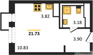 Планировка студии(квартира) площадью 21.73 квадратных метров в “ЖК Пятницкие луга”