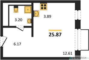 Планировка студии(квартира) площадью 25.87 квадратных метров в “ЖК Квартал Марьино”