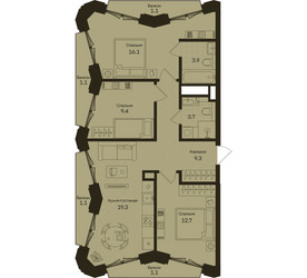 Планировка трехкомнатной(квартира) площадью 78.8 квадратных метров в ЖК “ЖК Дом на Часовой”