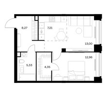 Планировка однокомнатной(квартира) площадью 51.12 квадратных метров в “ЖК НОВА”