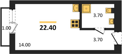 Планировка студии(квартира) площадью 22.4 квадратных метров в ЖК “ЖК Первый квартал”