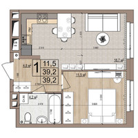 Планировка однокомнатной(квартира) площадью 39.2 квадратных метров в “ЖК Гранд Комфорт”