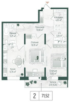 Планировка двухкомнатной(квартира) площадью 74.7 квадратных метров в “ЖК Рига Хиллс”