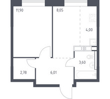 Планировка однокомнатной(квартира) площадью 36.34 квадратных метров в “ЖК Цветочные Поляны”