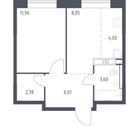 Планировка однокомнатной(квартира) площадью 36.34 квадратных метров в ЖК “ЖК Цветочные Поляны”