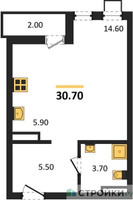 Планировка студии(квартира) площадью 30.7 квадратных метров в “ЖК Деснаречье”