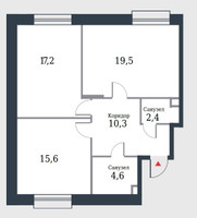 Планировка трехкомнатной(квартира) площадью 68.9 квадратных метров в “ЖК Ривер Парк Коломенский”