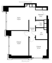 Планировка двухкомнатной(квартира) площадью 58.5 квадратных метров в ЖК “ЖК City bay (Сити Бэй)”