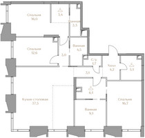 Планировка трехкомнатной(квартира) площадью 126.3 квадратных метров в “ЖК Коллекция Лужники”