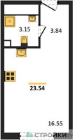 Планировка студии(квартира) площадью 23.54 квадратных метров в “ЖК Дмитровское небо”