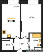 Планировка однокомнатной(квартира) площадью 36.8 квадратных метров в “ЖК Пушкино Град”
