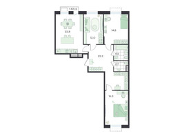 Планировка 4+ комнатной(квартира) площадью 95.8 квадратных метров в “ЖК G3 Театральный”