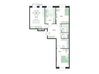 Планировка 4+ комнатной(квартира) площадью 95.8 квадратных метров в ЖК “ЖК G3 Театральный”
