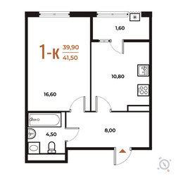 Планировка однокомнатной(квартира) площадью 41.5 квадратных метров в ЖК “ЖК Новое Летово”