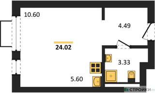 Планировка студии(квартира) площадью 24.02 квадратных метров в “ЖК Новое Видное”