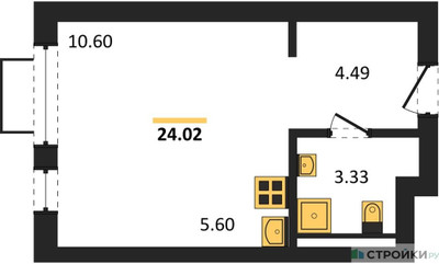 Планировка студии(квартира) площадью 24.02 квадратных метров в ЖК “ЖК Новое Видное”