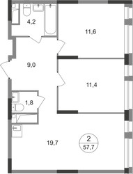Планировка двухкомнатной(квартира) площадью 57.7 квадратных метров в ЖК “ЖК Первый Московский”