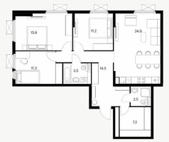 Планировка трехкомнатной(квартира) площадью 91 квадратных метров в “Ярославский квартал”
