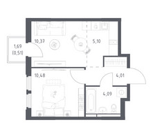Планировка однокомнатной(квартира) площадью 34.56 квадратных метров в “ЖК Космический Квартал”